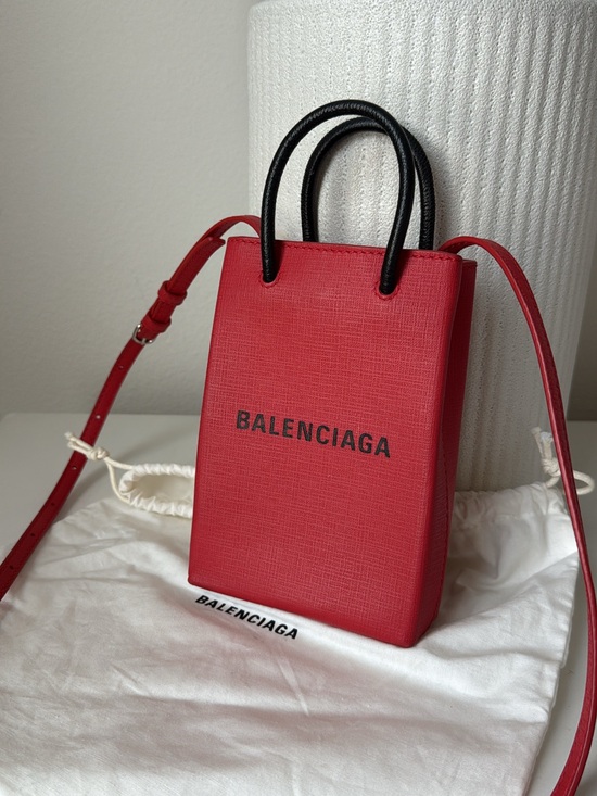 Balenciaga Handbags - Balenciaga Red Mini Tote with Black Handles